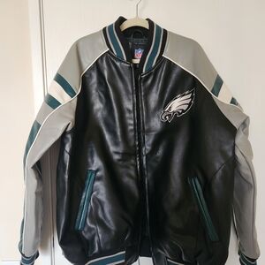 NFL Philadelphia Eagles Black & Gray Leather Jacket